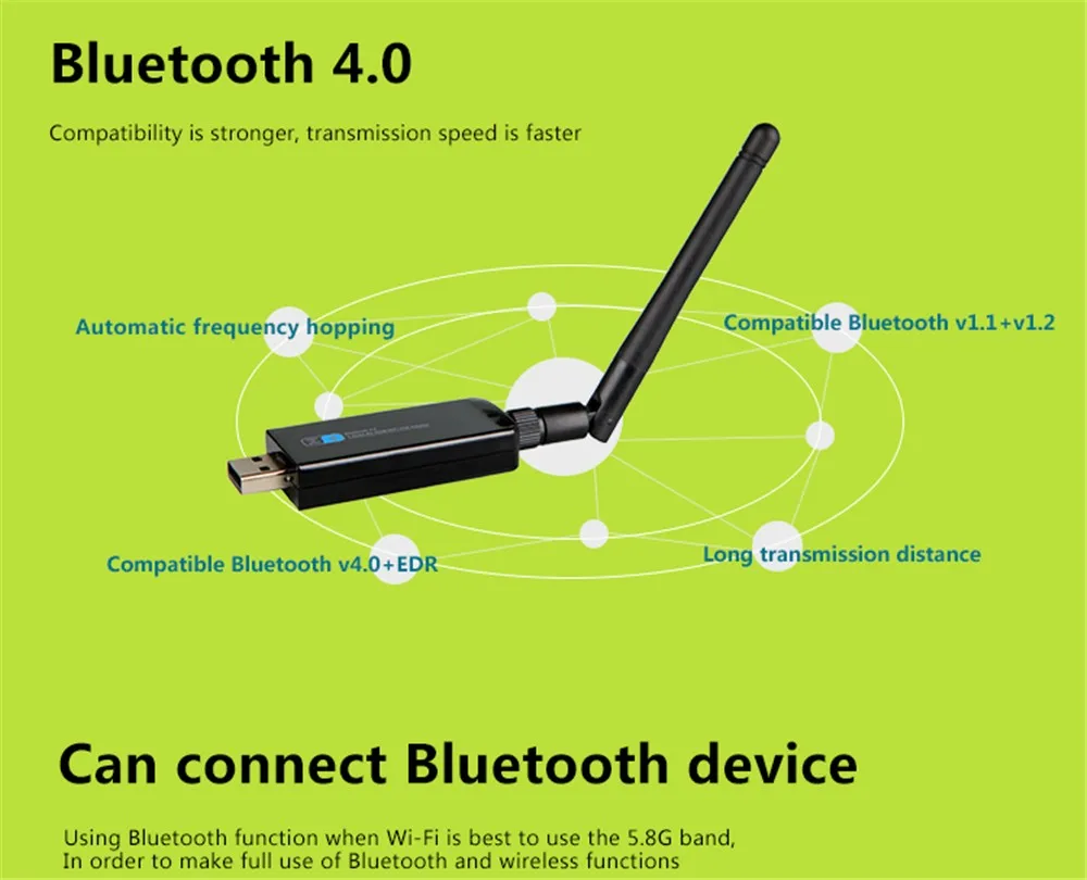 AC двухдиапазонный беспроводной USB wifi адаптер wifi Bluetooth 4,0 приемник интеллектуальная двойная частота AC Bluetooth сетевая карта