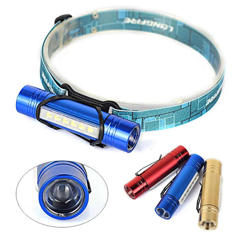 Cheapest 2 IN 1 6 LED Q5 LED Mini Headlamp Headlight Head Light Torch Flashlight AAA