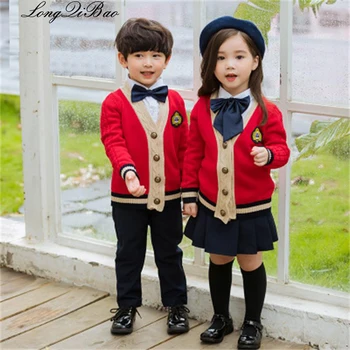 

Primary and secondary school uniforms custom 5 children's sweater cardigan set 8 kindergarten clothing spring and autumn dress c