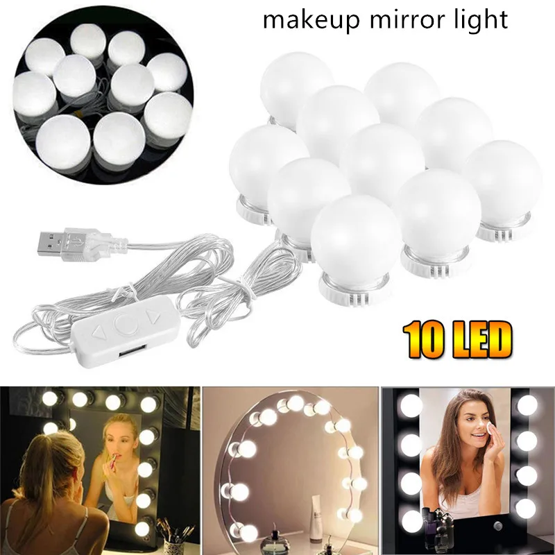 Makeup Mirror Vanity LED Light Bulbs Kit USB Charging Port Cosmetic
