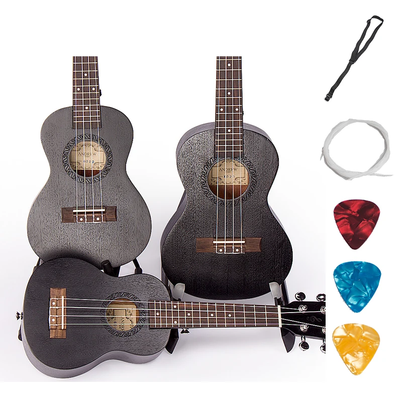 

Soprano Concert Tenor Ukulele 21 23 26 inch Black Hawaiian Mini Guitar Guitarra Mahogany 4 Strings Ukelele Handcraft Wood Uke
