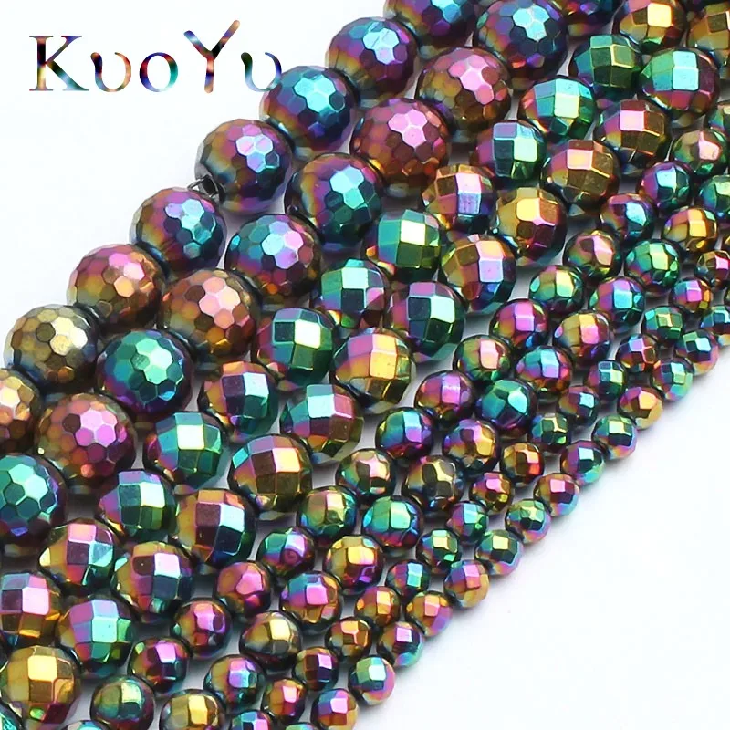 

Natural Faceted Multicolor Hematite Stone Beads Round Loose Beads For Jewelry Making 15" 2/3/4/6/8/10mm DIY Bracelets Necklace