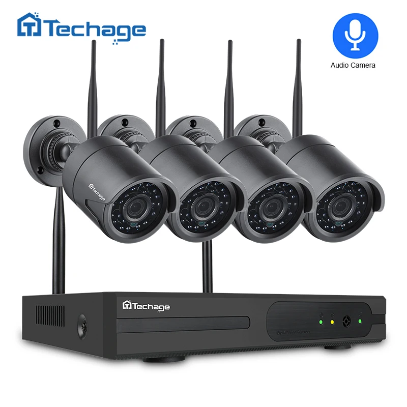 

Techage 4CH 1080P Wireless NVR CCTV Security System 2.0MP Audio Record Outdoor Wifi IP Camera P2P Video Surveillance Set 1TB HDD