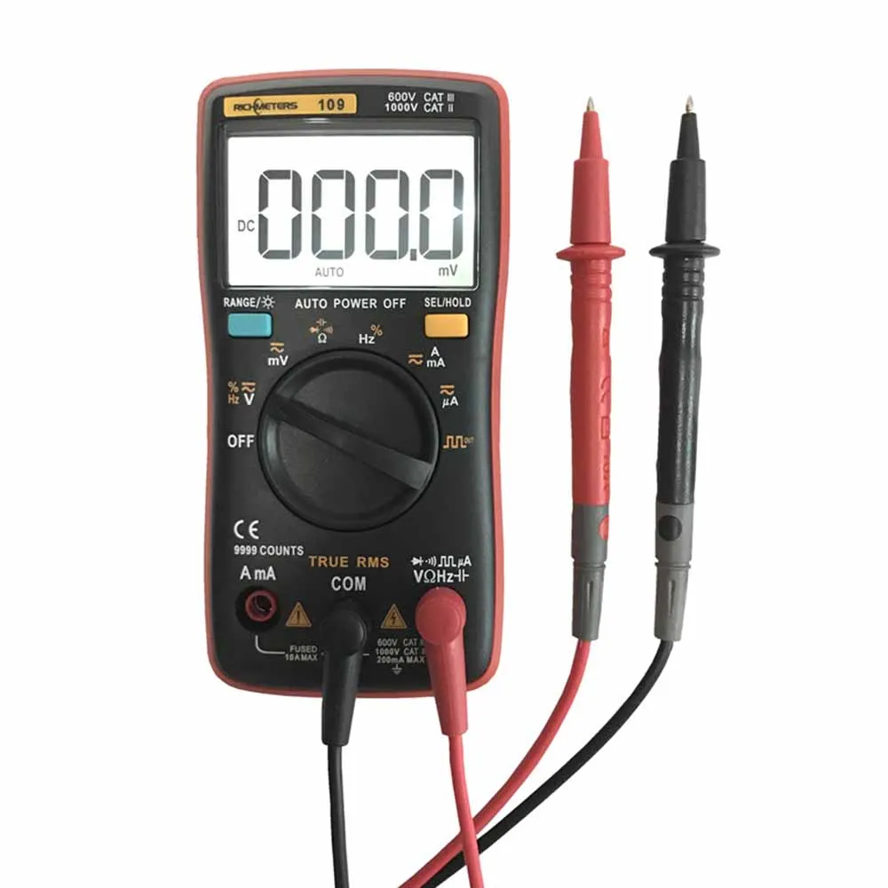 

RM109 Palm-size True-RMS Digital Multimeter 9999 counts Square Wave Backlight AC DC Voltage Ammeter Current Ohm Auto/Manual