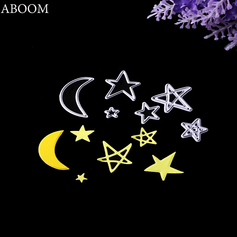 

ABOOM New 6PCS/Lot Moon Stars Card Maker Metal Die Cutting Dies For DIY Scrapbooking Photo Album Decorative Die Cutting Template