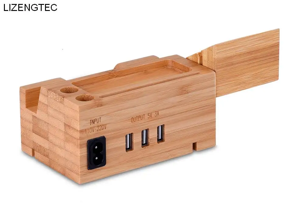 

Free Shipping LIZENGTEC New Design Wood Stand Fit for Mobile & Mini Tablet Watch Convenient with Charging Function