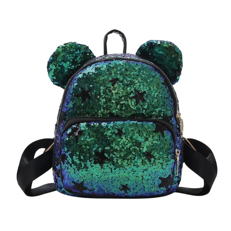 

Women Sequins Star Ear Backpack Cute Cartoon Preppy Leather Shoulder Travel Schoolbags Kindergarten M Minnie Schoolbag