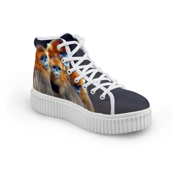 

Noisydesigns Teenagers Girls Ankle Boots Funny Monkey Print Women Flat Platform Creepers Height Increasing Canvas High Top Shoes