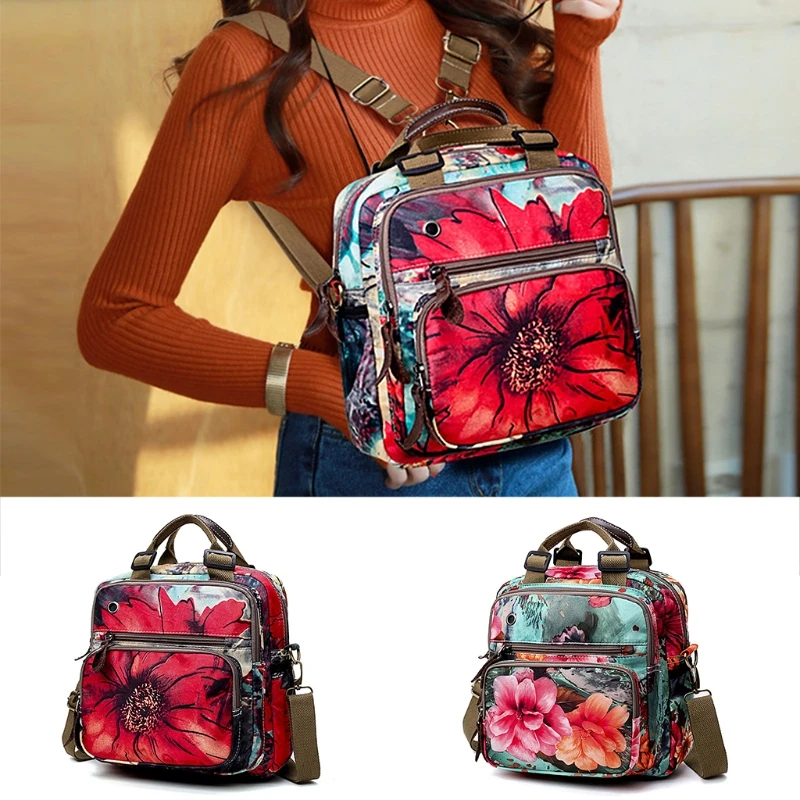 

NoEnName_Null Oxford Polyester Lining Floral Diaper Bag Cute Mommy Backpack Crossbody Baby Flowers Bags Backpack for Women