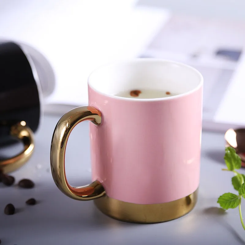 Элегантная керамическая кружка с розовым черным золотым покрытием, подарок для влюбленных, утренняя кружка для молока, кофе, чая, завтрака, фарфоровая посуда для напитков, чашка