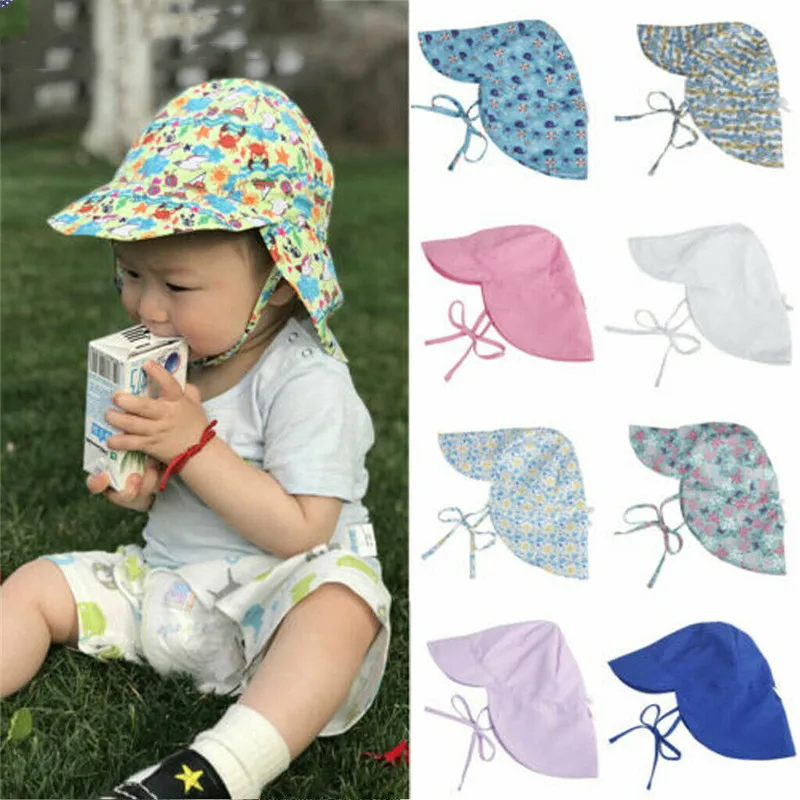 Summer Baby Sun Hat Children Outdoor Neck Ear Cover Anti UV Protection Beach Caps Kids Boy Girl Swimming Flap Cap For 0-5 Years