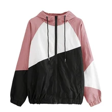 Women Basic Jackets Female Zipper Pockets Casual Long Sleeves Coats Autumn Hooded Jacket Two Tone Windbreaker Jacket zippered two tone hooded padded jacket