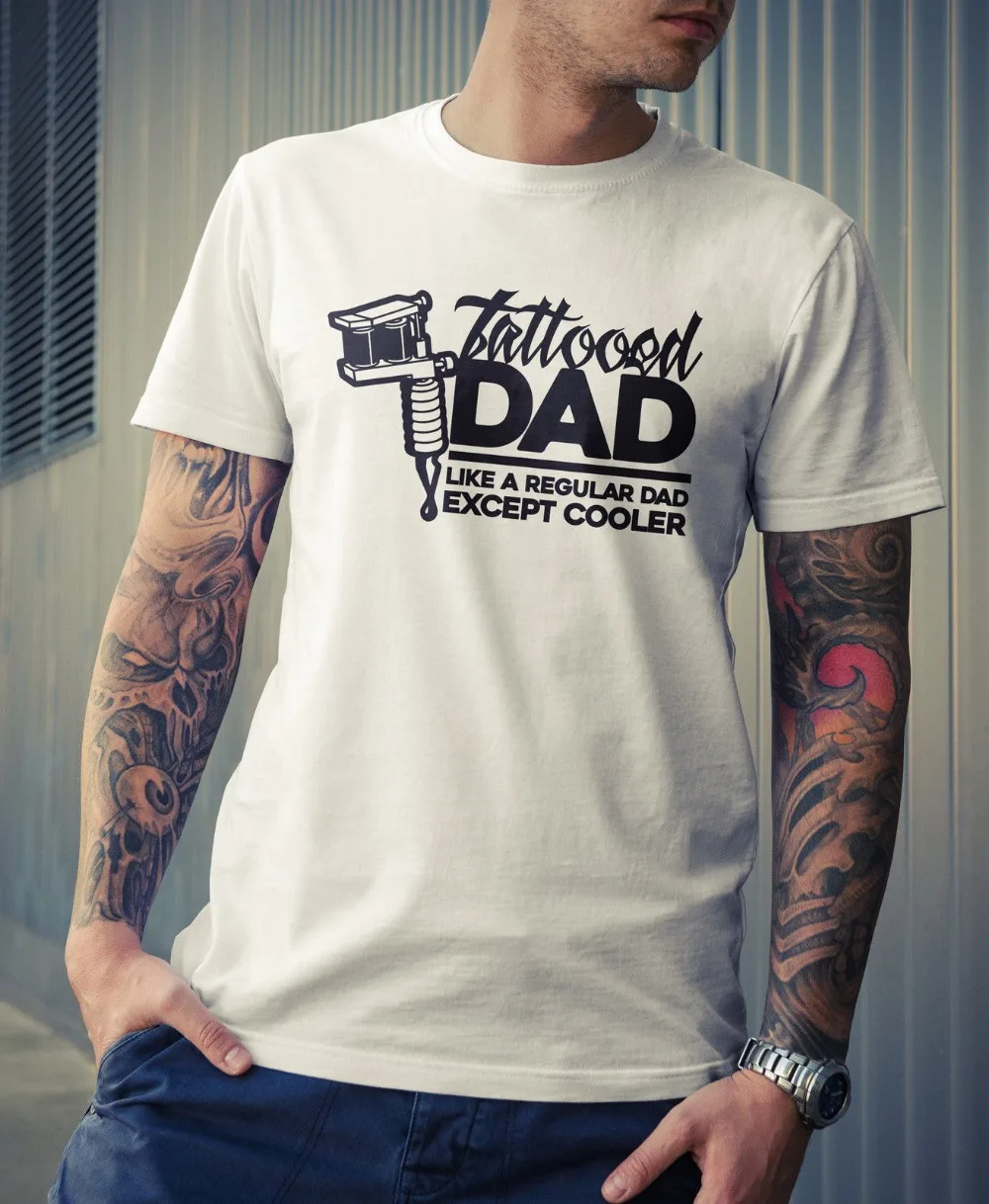 Best 2019 Fashion 100% Cotton Men Men Tees Custom Tattooed Dad T Shirt Funny Joke Gift Novelty Mens Fathers Day T Shirt