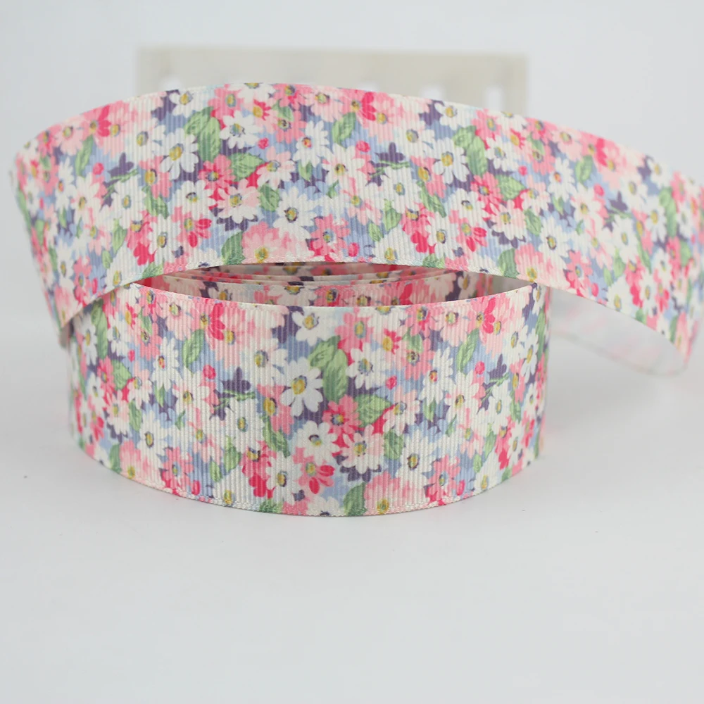 printed grosgrain ribbon flowers (3)