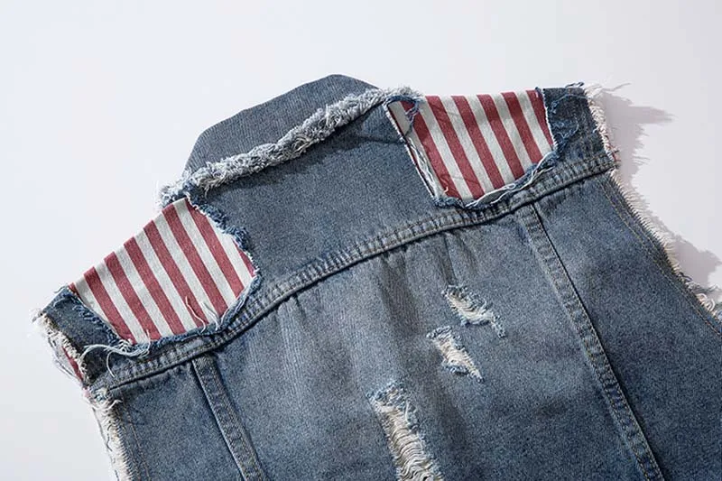 Mcikkny Men's Ripped Denim Vest Fashion Hip Hop Patchwork Sleeves Jeans Jackets For Male Waistcoats Blue Size M-2XL (3)