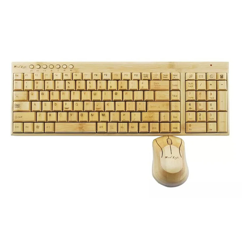 

100% Natural Bamboo Wooden Wood PC Multi-media Function wireless Keyboard and Mouse Combo,UK Layout with 109 keys,SKU 01501AC1