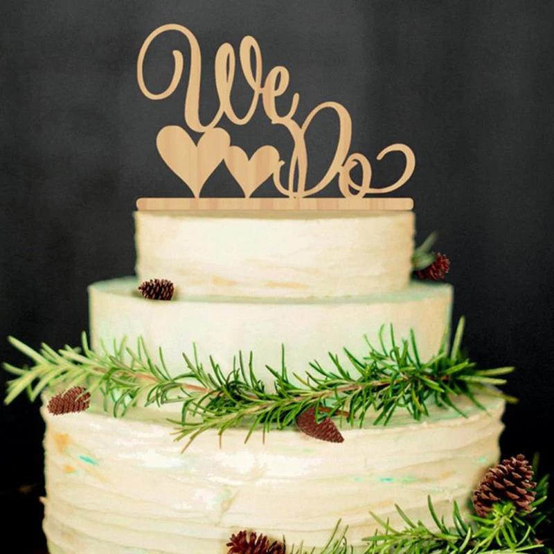 

Hot Sale 5 Styles Wedding Supplies "We Do" "Mr & Mrs"Wooden Cake Topper Rustic Wedding Cake Stand Natural Wood Cake Toppers