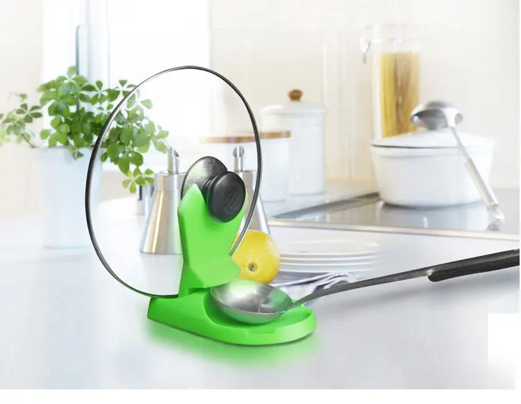 

1PC Plastic Pot And Spoon Stand Pan Cover Sucker Bracket Storage Rack Plastic Pot Pan Cover Lid Shell Stand Shelf Holder KX 024