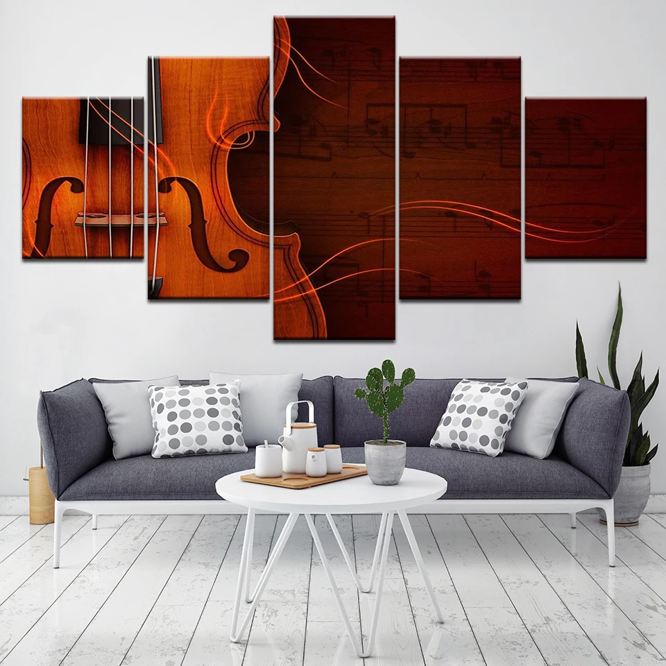 5 Panel Hd Modern Painting Modular Canvas Prints Classical Violin Wall