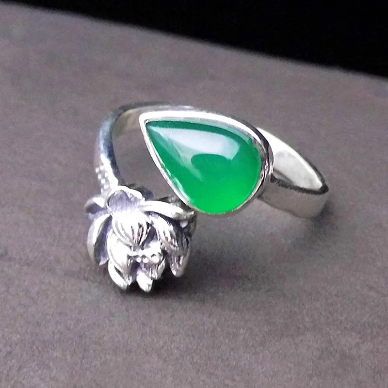FNJ Панк Цветок лотоса кольцо 925 серебряные ювелирные изделия красный, зеленый камень S925 стерлингового серебра кольца для женщин Регулируемый размер bague