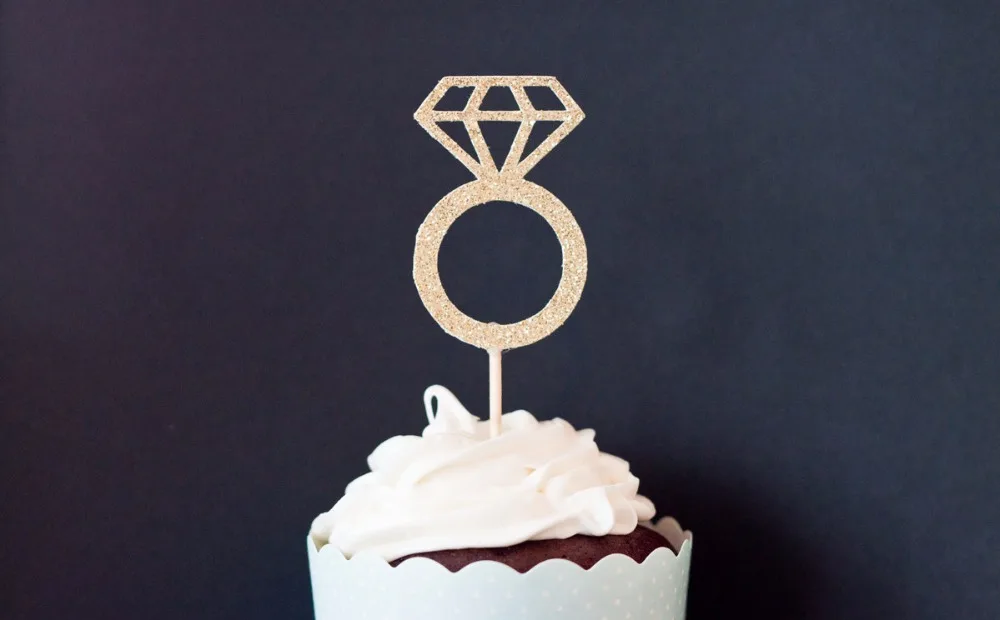 Diamond engagement ring shaped cupcake toppers Wedding Ring Silver