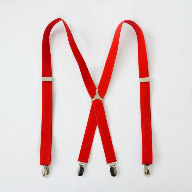 Mens Womens Fashion Red Suspenders Braces Clip on X Back Adult Elastic