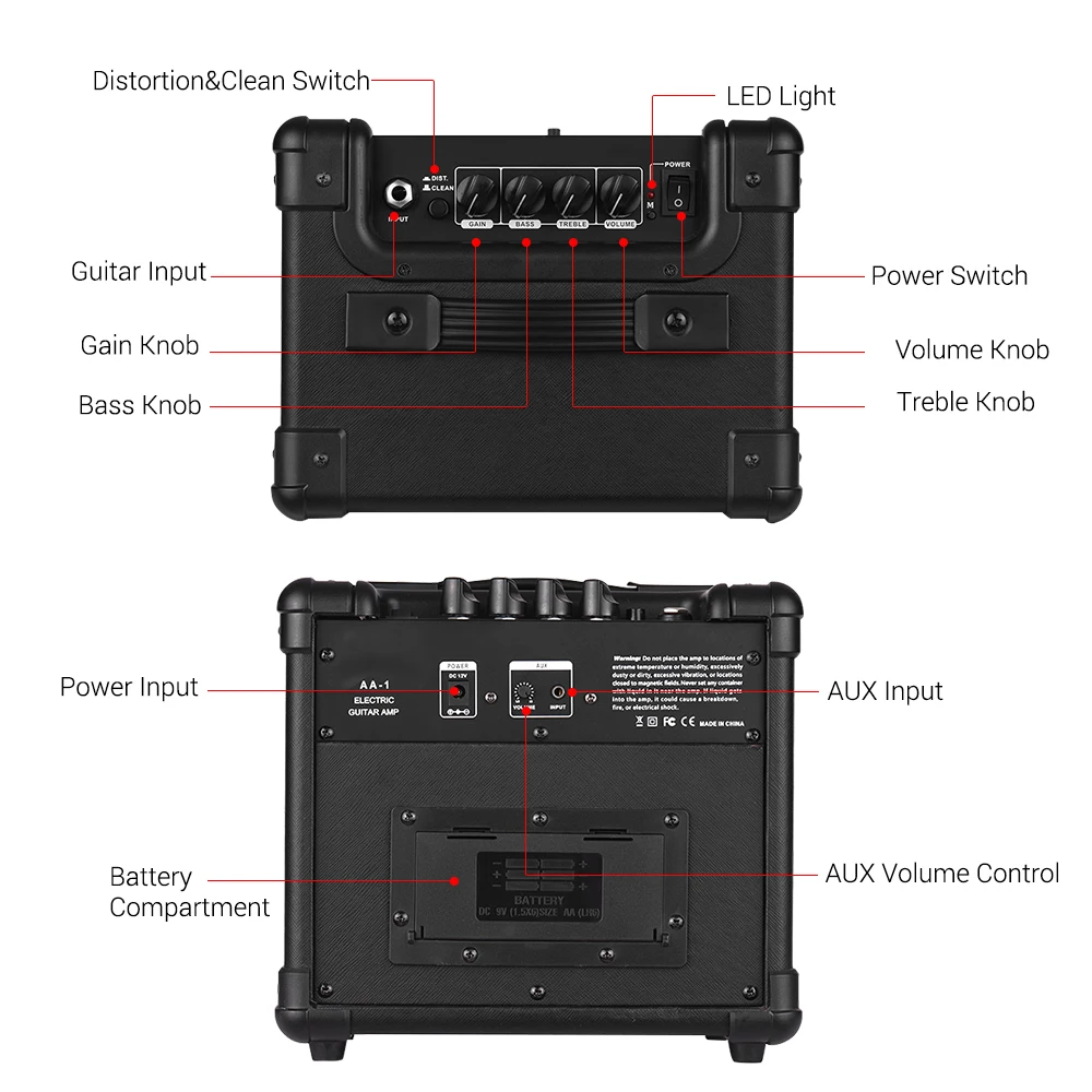 IDEEAUDIO AA-1 Портативный ЕС разъем Настольный электрогитара динамик усилитель беспроводной BT 10 Вт комбо усилитель Черный