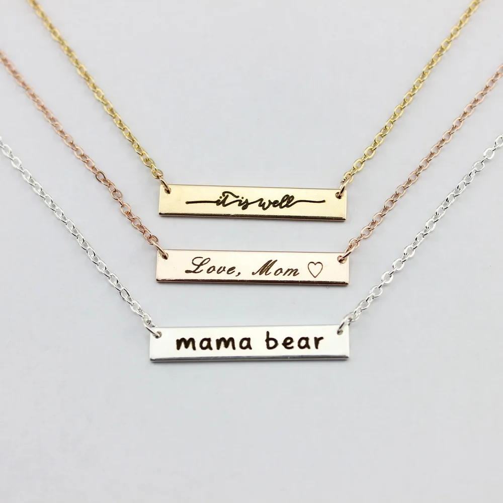 Image Personalized Engraved Mama Bear Necklaces Bar Pendant Necklaces for Women Monogrammed Letter Bar Necklaces Mother s Day Gift