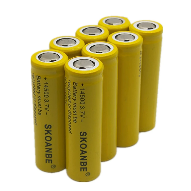 

1/2/3 PCS Cusp /Flat TOP Quality Original New yellow 14500 Battery 3.7V Li-ion Rechargeable Battery for flashlight Free Shipping