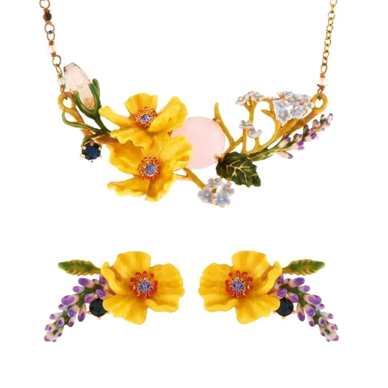 CSxjd 2019 New Enamel Glaze Flower Symphony Yellow Flower Lavender necklace