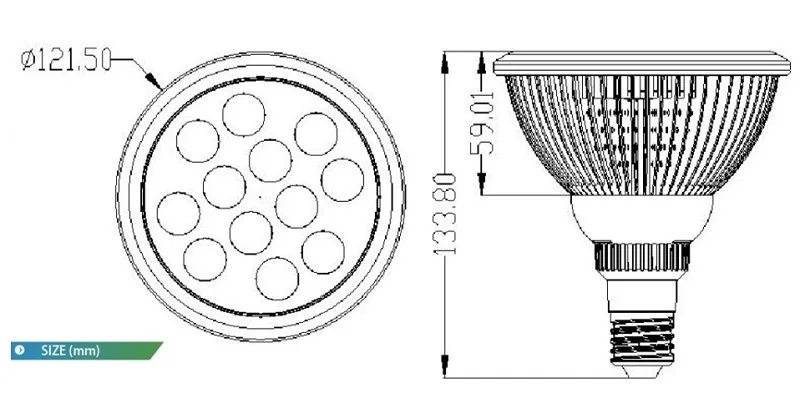 size of grow light