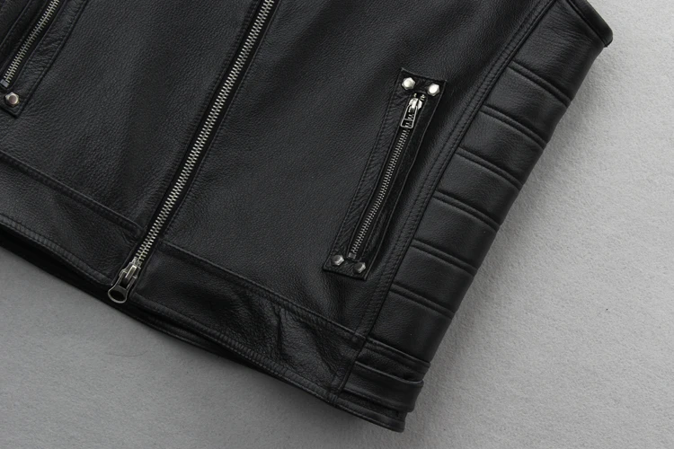 Мужской мотоциклетный жилет из натуральной кожи с заклепками, черная куртка без рукавов, дизайнерская винтажная байкерская куртка с карманом для мужчин, большой размер