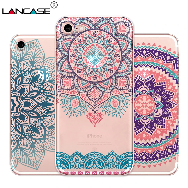 LANCASE Mandala Flower Phone Bags for iPhone 8 Silicone Cover Floral Colorful TPU Gel Case 7 Plus Fashion Capa |
