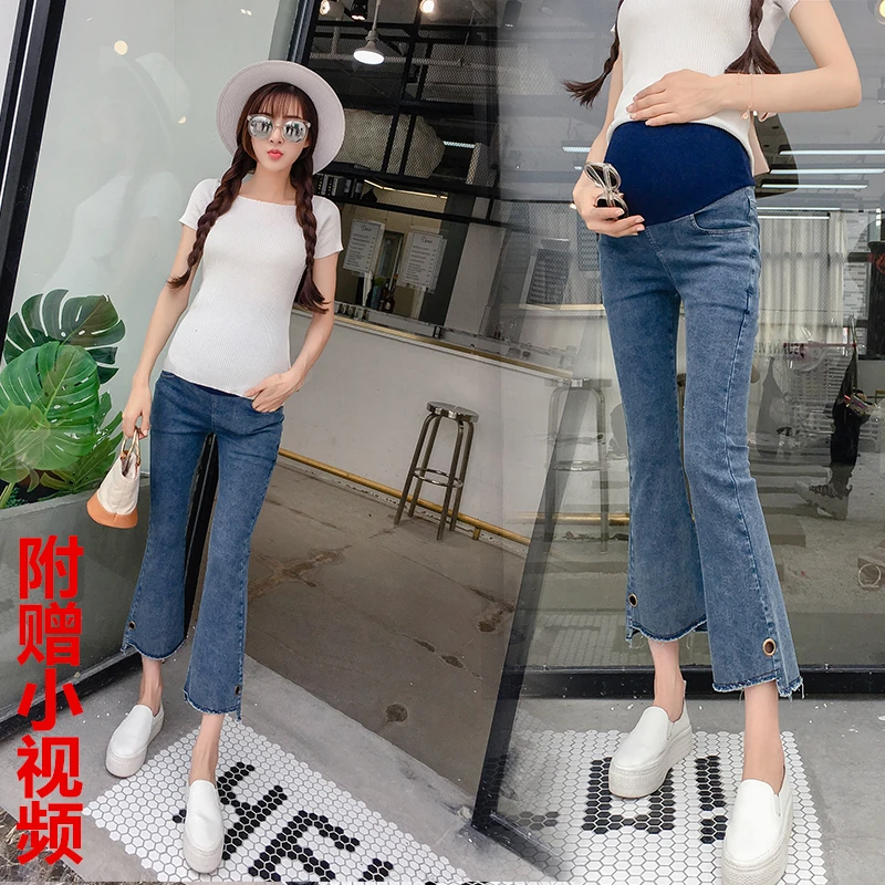 Maternity pants summer High Waist Split Maternity Jeans Belly Support