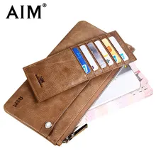 AIM 2017 NEW Men Luxury Multi-function Cow Leather Wallets Famous Brand Designer Male Casual ID Card Coin Case Debit Card Holder