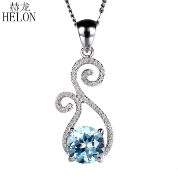 

HELON Solid 14K White Gold 2.1ct Natural Sky Blue Topaz and 0.2ct Diamonds Pendant For Women Valentine's Day Gift Fine Jewelry