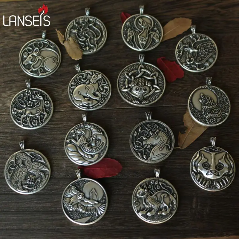 

14pcs wholesale piece celt symbol animal pendant necklace Double sided pendant