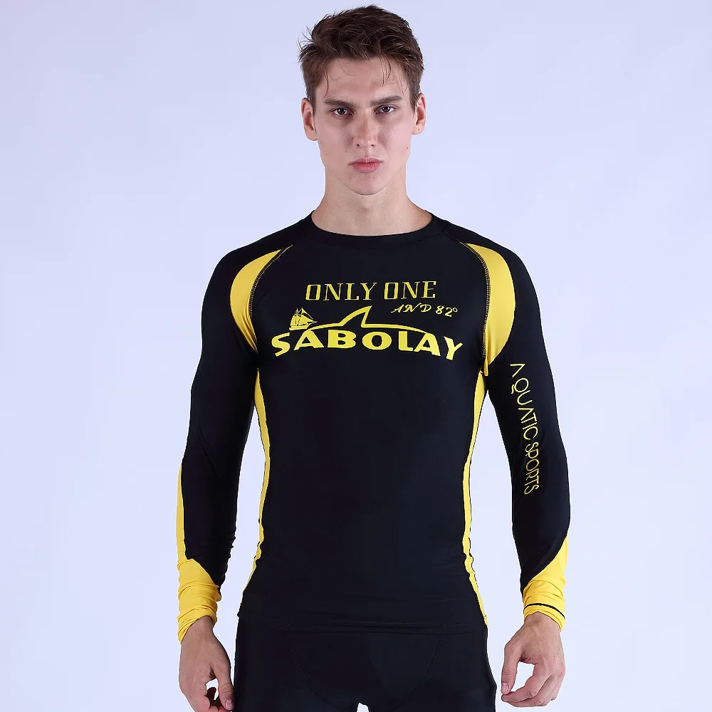 

SABOLAY Swimsuit with Long Sleeve Rash Guard Swimming UV Shirt for Men Wakeboard Windsurfing Bathing Tights Man Surf-clothes L