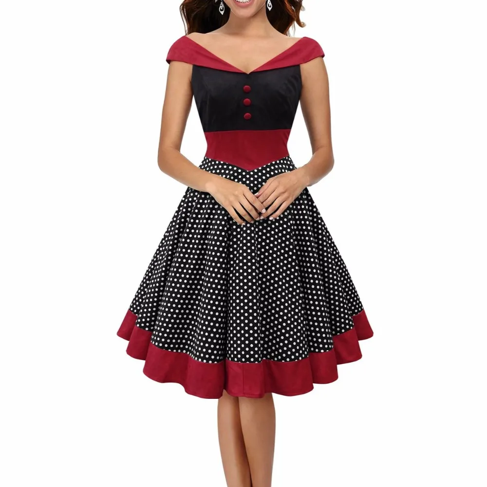 Wholesale 2017 High Quality Vintage V-neck patchwork tunic ball gown dress women summer dress casual party 50s 60s dresses robe vestidos Buy Cheap 2017 High Quality Vintage V-neck patchwork tunic ball gown dress women summer dress casual party 50s 60s dresses robe vestidos