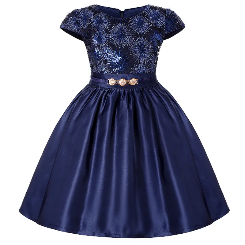 

Summer Elegant Sequin Girls Wedding Party Dresses Princess Formal Prom Gowns Solid Kids Dresses For Girls Evening Costume 3-8Yrs