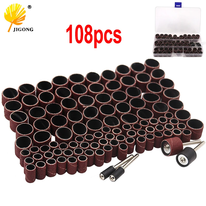 

108pcs 1/4" or 1/2" Sanding Band with Drum Sander Dremel Accessories Fits for Dremel Tools Set Grinding Polishing+ Box