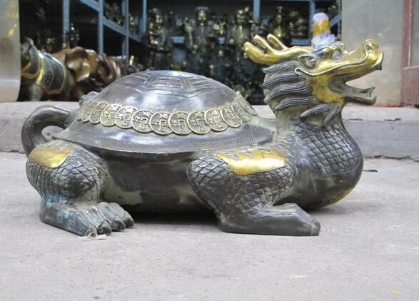 

shitou 002300 18"Chinese Feng shui bronze Statue Ba Gua Tai Ji money Dragon Turtle tortoise