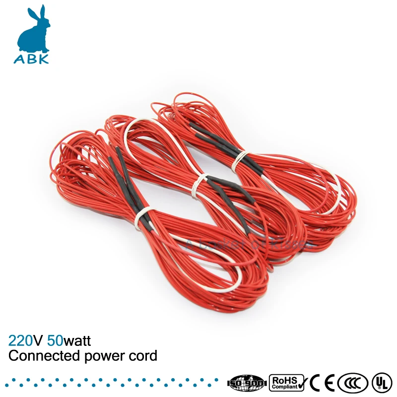 

F6K 15meters 50w 66ohm Carbon fiber heating wire PTFE Teflon connected Power cord heating wire Heating cable