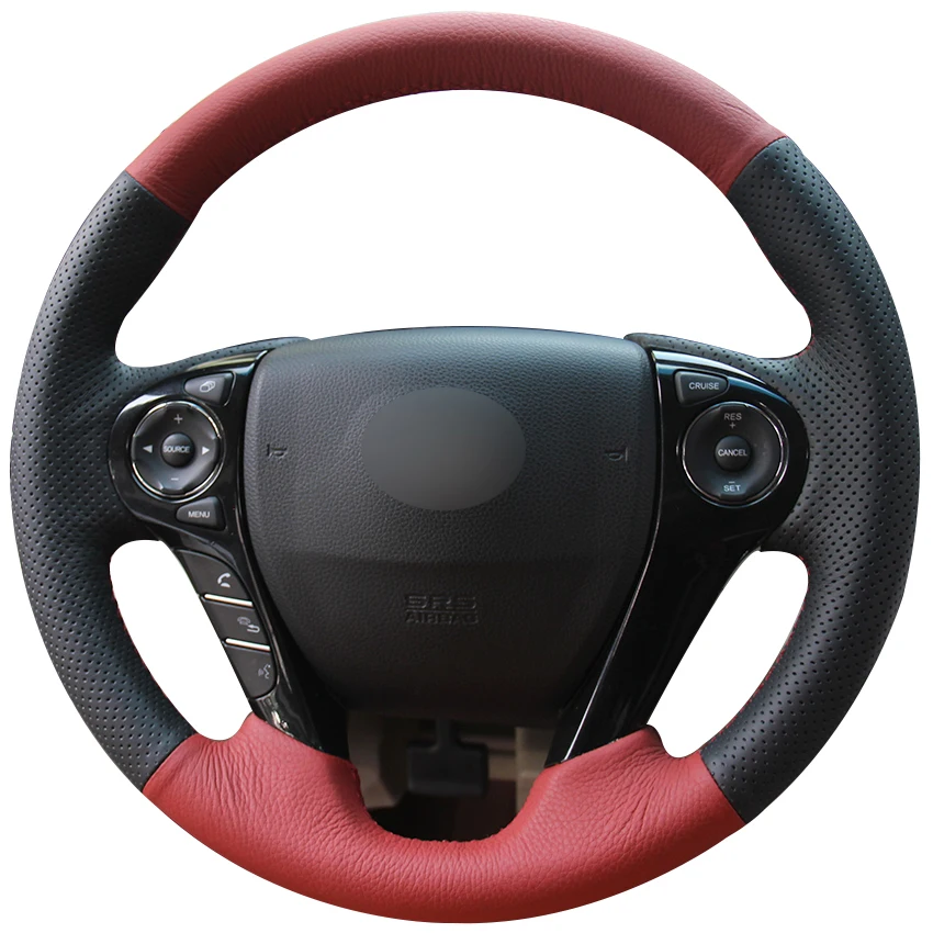 

Black Natural Leather Red Natural leather Steering Wheel Cover for Honda Accord 9 Odyssey Crosstour 2013-2016 Pilot 2016 2017