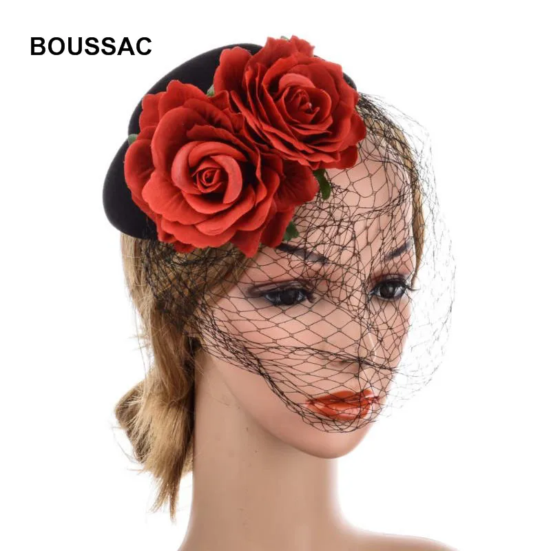 

Girls Fascinator Hats beauiful flower Pillbox Hat hair clips fedora caps Flower top hat Veil Party Tea Wedding headwear KNJF09