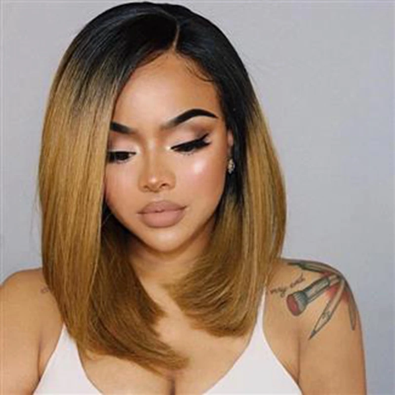 

1b27 Bob Remy Ombre Blonde Lace Front Human Hair Wigs PrePlucked Wig Black Burgundy Brazilian Straight Bob Wig For Women
