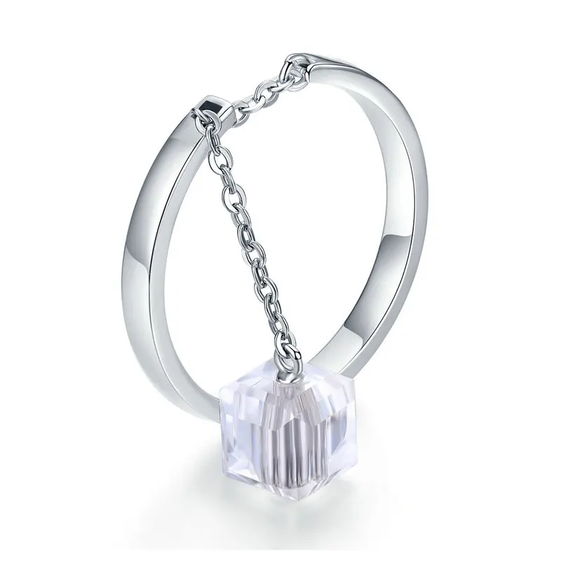 

925 Sterling Silver Ring Shining Cubic Zirconia Long Chain Rings For Women Sterling Silver Wedding Ring Jewelry Valentine Gift
