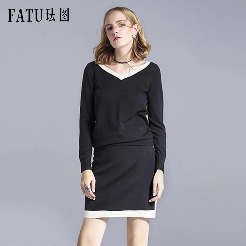 Two Piece Dress Suit 2017 New Autumn Winter Soft Warm Fashion Long