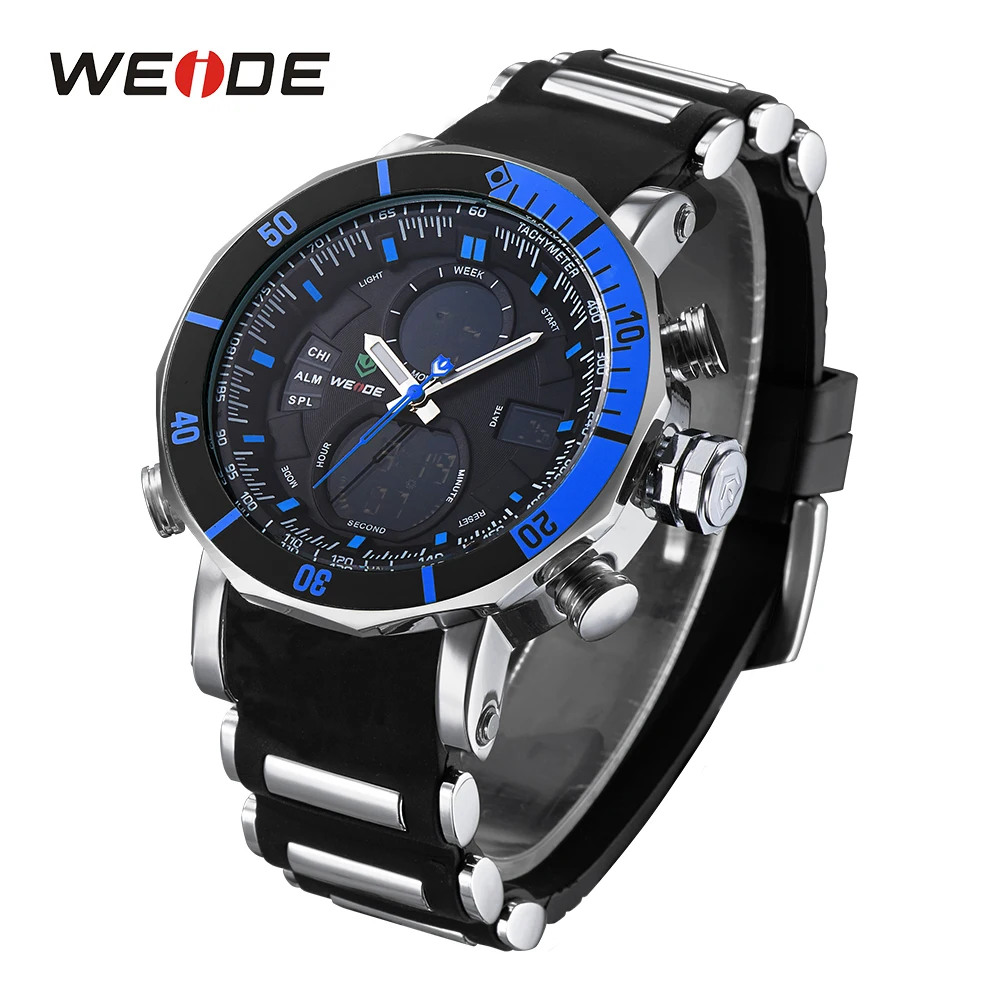 Gift WEIDE Chronograph Stopwatch  Date Analog Quartz Digital Silicone Strap Wristwatch Alarm Dual Time Zone Relogio Masculino