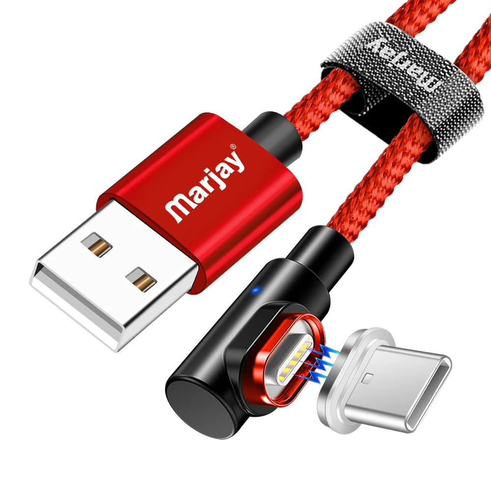 Marjay usb type C кабель 90 градусов 3A Быстрая зарядка type-C Магнитный кабель для samsung S8 S9 S10 Plus Xiaomi mi8 mi9 магнит USB-C